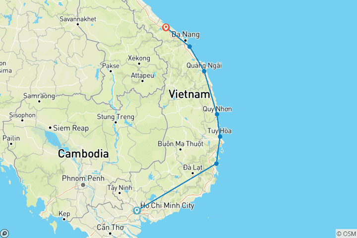 Map of Vietnam Central Coast Cycling Tour