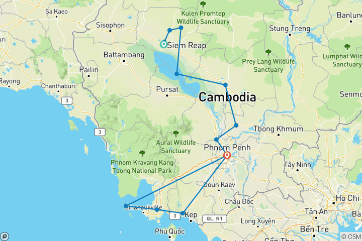 Karte von Kambodscha 11 Tage von den Angkor-Tempeln zur Insel Koh Rong
