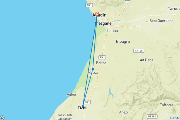 Mapa de Agadir circuito de un día por el desierto del Sáhara Incluye almuerzo en tajine