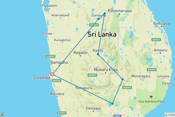 Map of Serene Sri Lanka: A Magical 5-days Journey