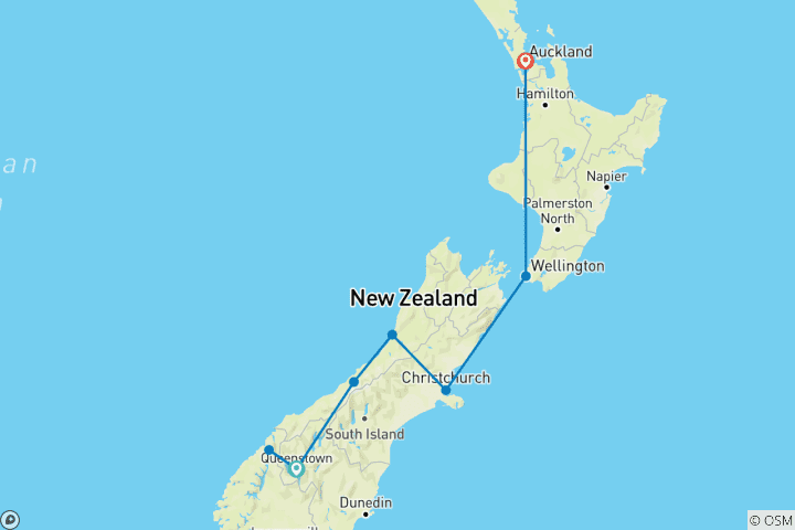 Map of New Zealand South to North Drive, Cruise & Rail