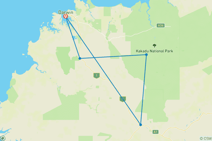 Map of Darwin Getaway with Kakadu & More