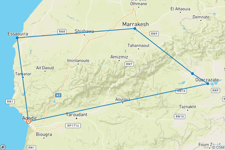 Map of 3 Days Discovery From Agadir To Ouarzazate Via Marrakech