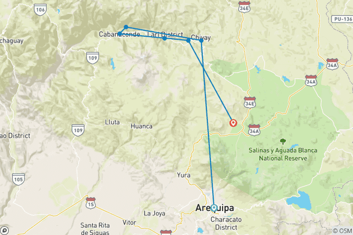 Mapa de Circuitos de Aventura de 5 días en Arequipa y Colca