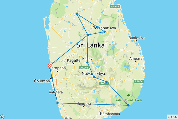 Kaart van Sri Lankaanse pracht – van oude steden tot ongerepte stranden – 20 dagen