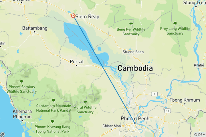 Map of Highlight Of Cambodia: From Phnom Penh To Siem Reap 6 Days - Private Tour