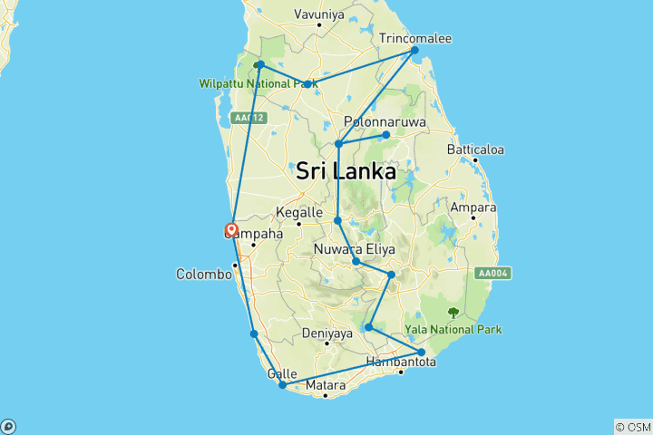 Karte von Das Beste aus Sri Lanka: Von der Schönheit der Küste bis zu kulturellen Wundern