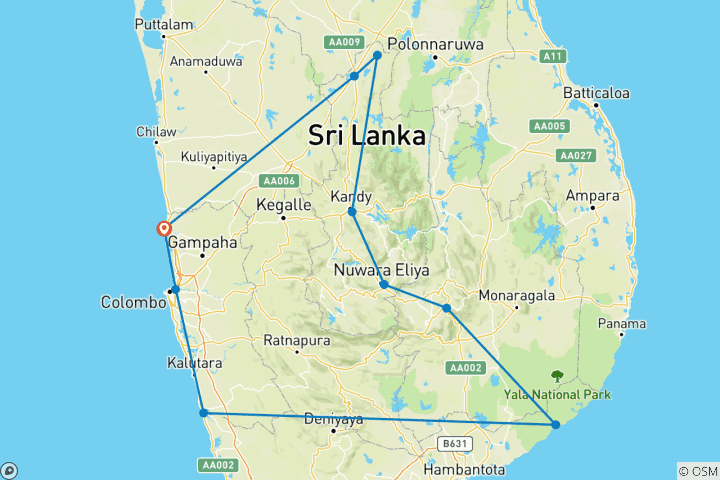 Map of Beyond Boundaries Experiencing the Best of Sri Lanka : 11 Days