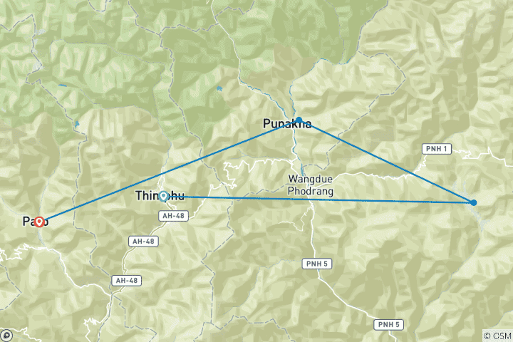 Carte du circuit Circuit culturel de 7 jours - Circuit au Bhoutan