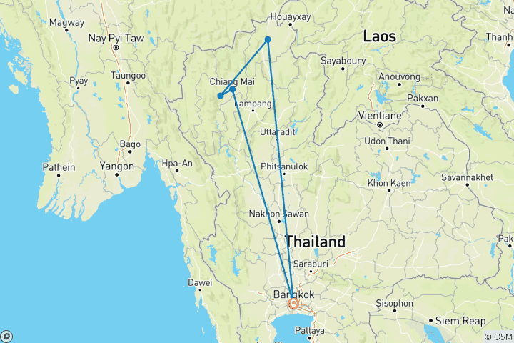 Carte du circuit Thaïlande Nature Escape 10 jours - Expérience locale - Bangkok/Chiang Mai/Chiang Rai