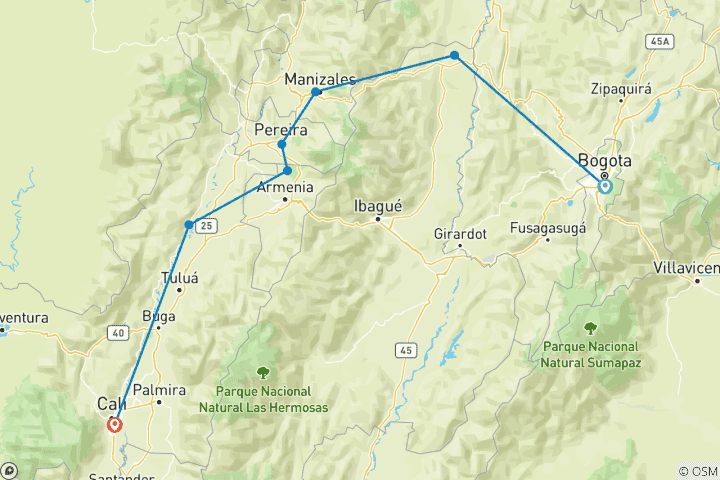 Carte du circuit Les couleurs de l'aventure - Circuit à vélo en Colombie