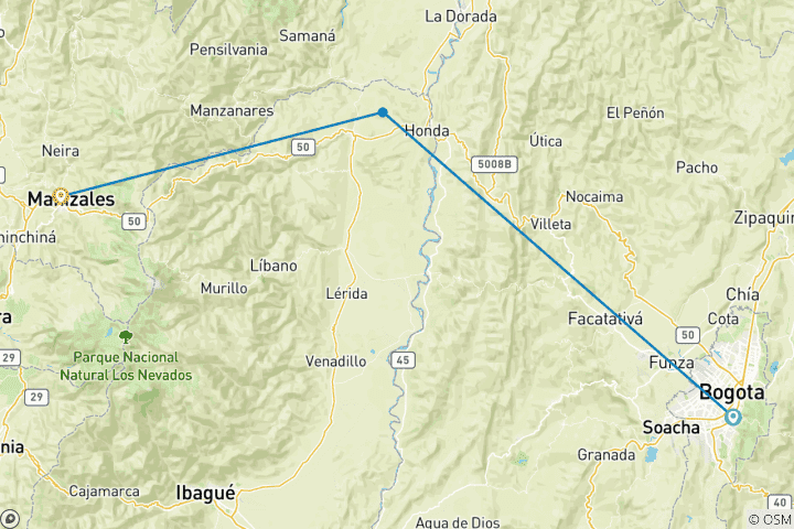 Carte du circuit Circuit à vélo à Bonobo Alto De Letras, depuis Bogota (Colombie)