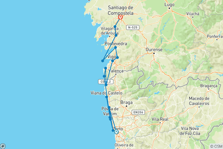 Carte du circuit Parcourez le Camino portugais côtier à vélo