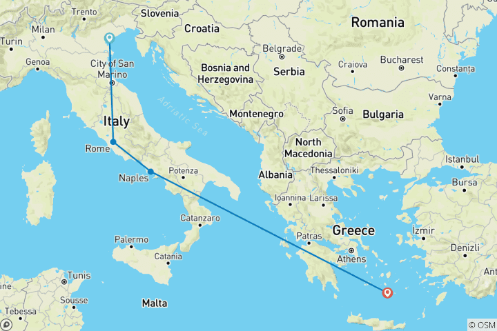 Map of Italy and Santorini