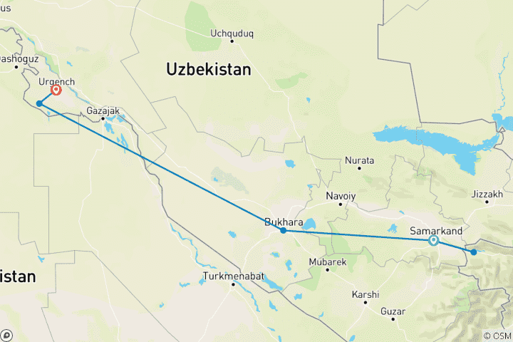 Karte von Das Beste aus Usbekistan: Seidenstraße & Fann Berge