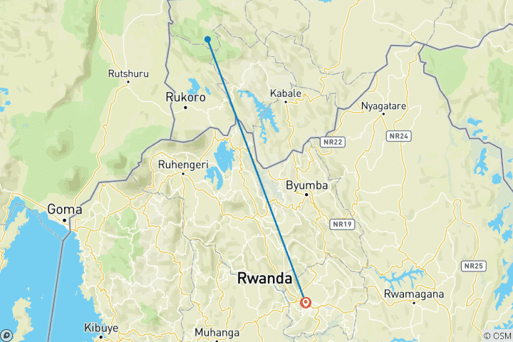 Kaart van 2 dagen GORILLATREKKING IN BWINDI VANUIT KIGALI/RWANDA