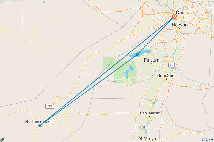 Carte du circuit 3 Jours 2 Nuits Fayoum, Désert Blanc et Noir en camping au départ du Caire