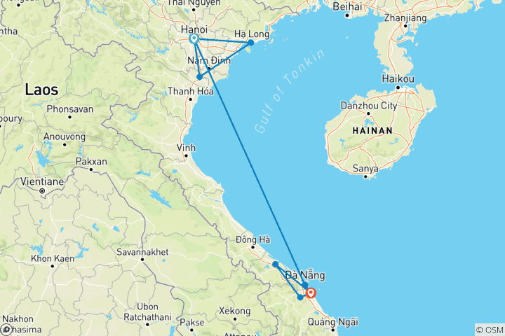 Carte du circuit Sites du patrimoine mondial du Vietnam 10 jours 9 nuits