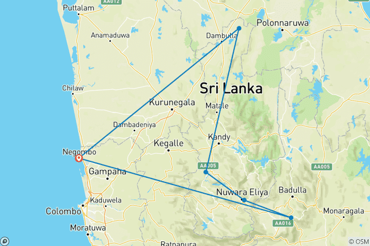 Kaart van Ontdek Sri Lanka in slechts 02 dagen