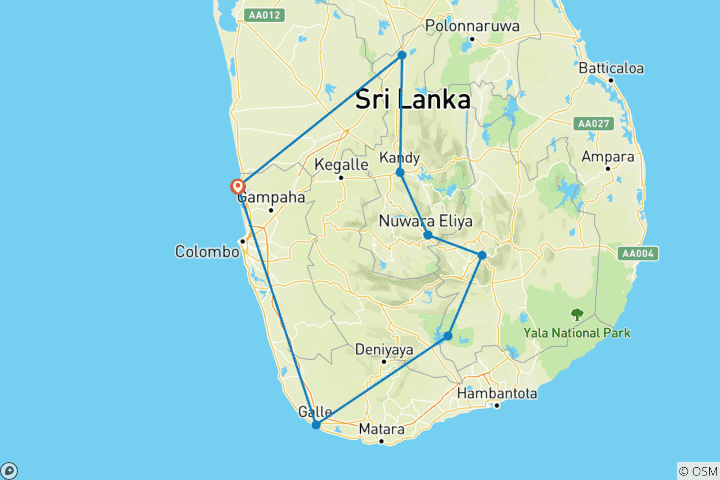 Karte von Sri Lankas prächtiger Weg: Kulturelle Schätze und Naturwunder