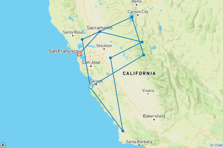 Map of California Dreamin': Monterey, Yosemite & Napa  (Monterey, CA to San Francisco, CA) (2024)