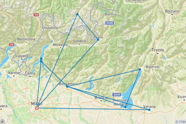 Map of Italy and Its Northern Lakes