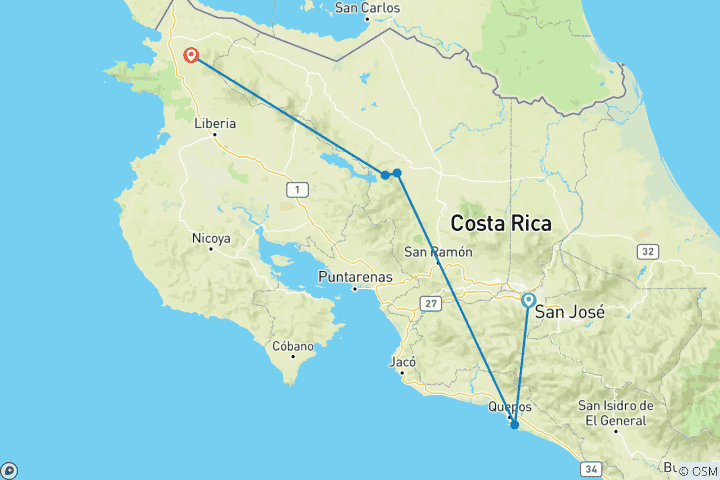 Map of Costa Rica: Coast to Coast