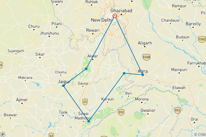 Carte du circuit Rajasthan Wildlife Tour au départ de Delhi 9 Nuits 10 Jours