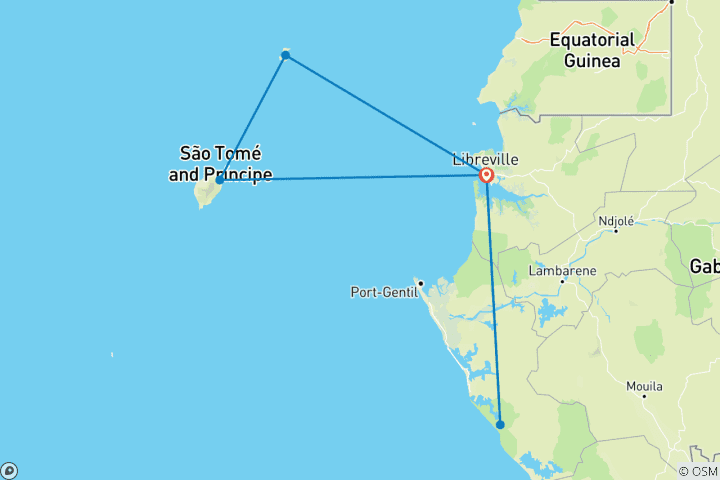 Kaart van Gabon & Sao Tomé Principe – een gecombineerde rondreis