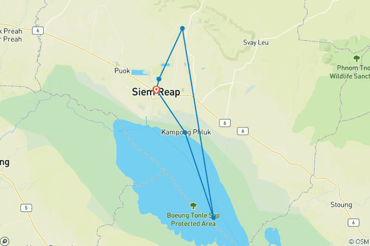 Carte du circuit Circuit privé de 5 jours à Angkor Wat pour tous les sites emblématiques du Cambodge