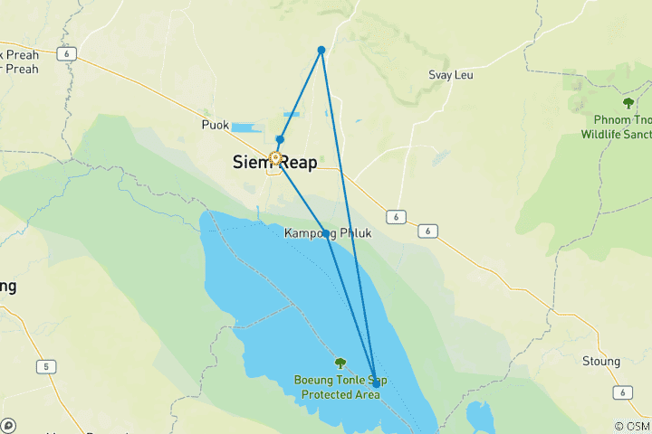 Carte du circuit Circuit privé de 5 jours à Angkor Wat pour tous les sites emblématiques du Cambodge