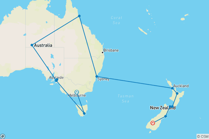 Kaart van De complete Stille Zuidzee (Melbourne naar Queenstown) (2024)