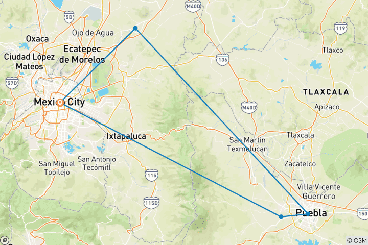 Carte du circuit Mexique non conventionnel et villes magiques