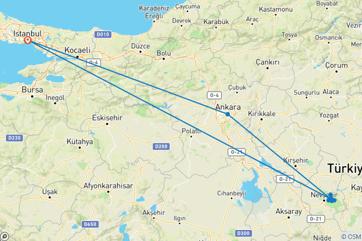Kaart van Turkije - Wonderen van Cappadocië - 3 dagen