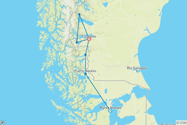 Map of Group Tour - Majestic Peaks of Patagonia