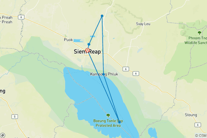 Kaart van 4-Daagse privéreis naar Angkor Tempels & Tonle Sap Drijvend Dorp van Cambodja Hoogtepunten
