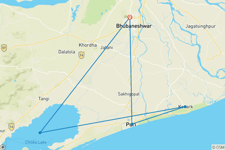 Carte du circuit Forfait touristique Bhubaneswar Puri Konark