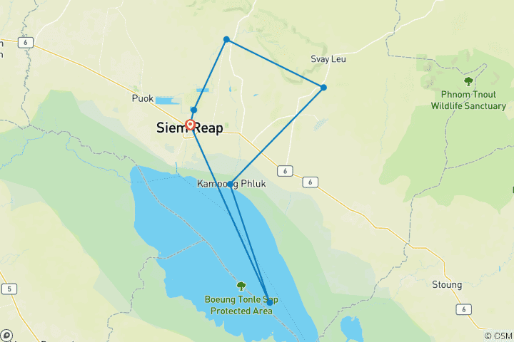 Kaart van Privé 4-daagse tour: Angkor Wat, Banteay Srei, Beng Mealea & Ontdek Siem Reap