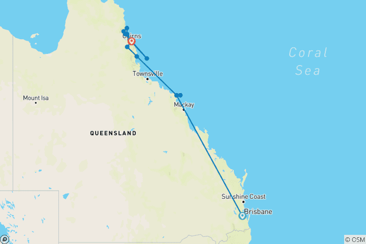 Carte du circuit De Brisbane à la forêt tropicale de Daintree - Circuit de 9 jours