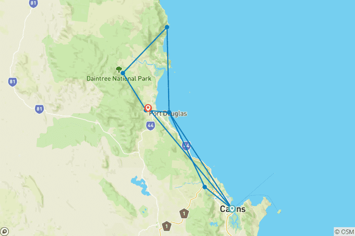 Carte du circuit Forêt tropicale de Daintree, Cape Tribulation et Port Douglas - Circuit boutique de 3 jours