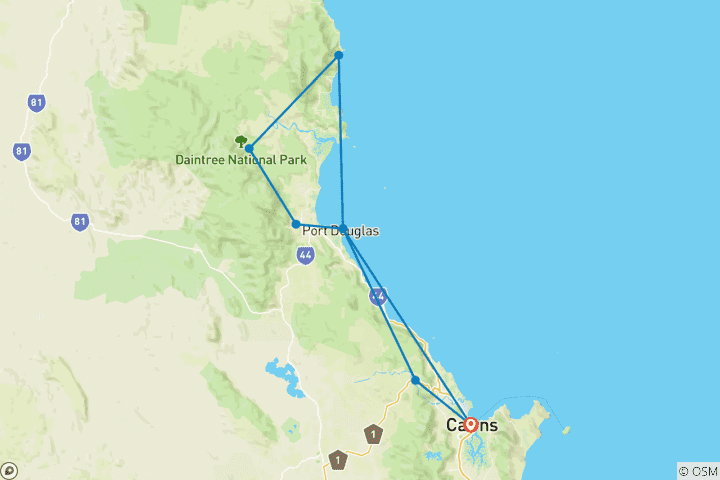 Carte du circuit Forêt tropicale de Daintree et Port Douglas - Circuit de 4 jours en Boutique Comfort