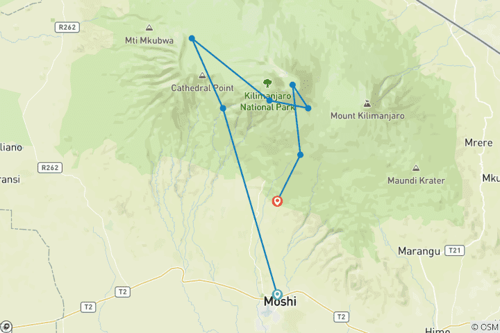 Map of Climb Kilimanjaro via the Machame route