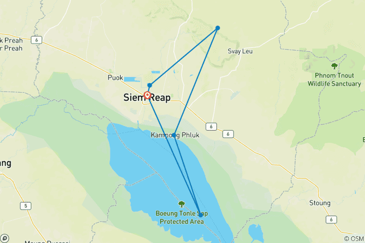 Carte du circuit Les points forts de Siem Reap : Visite privée de 5 jours des temples, de la jungle et du village flottant