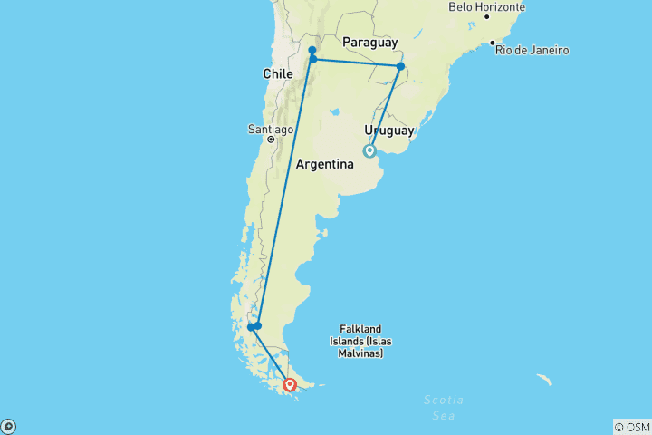 Carte du circuit Trésors de l'Argentine : du nord au sud en 15 jours inoubliables