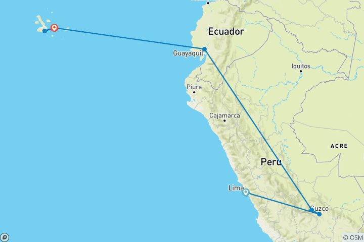 Map of 14 Days Peruvian Andes & Galapagos Islands