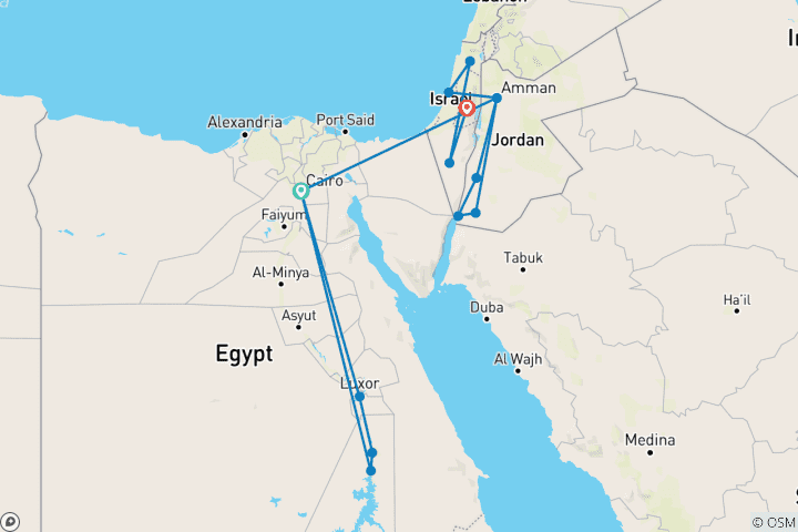 Carte du circuit Classique Égypte, Jordanie, Israël et Territoires palestiniens
