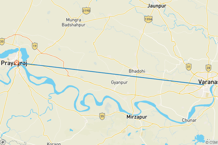 Carte du circuit Varanasi, Kasi - Prayagraj, Sangam - Ayodhya,Temple de Ram - Voyage de 5 jours