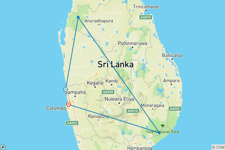 Kaart van Luipaardsporen in Sri Lanka