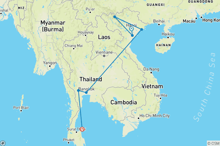 Karte von Wunder von Vietnam und Thailand: Halong-Bucht, Sapa, Bangkok & Koh Samui - 13 Tage