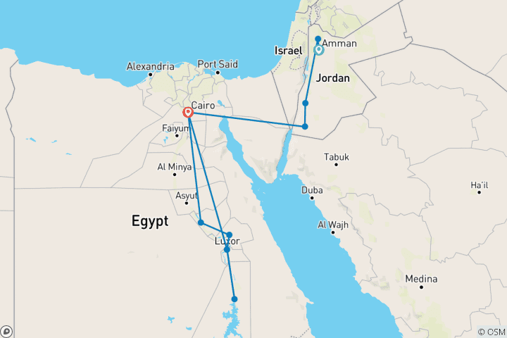 Karte von Jordanien und Ägypten Kulturreise